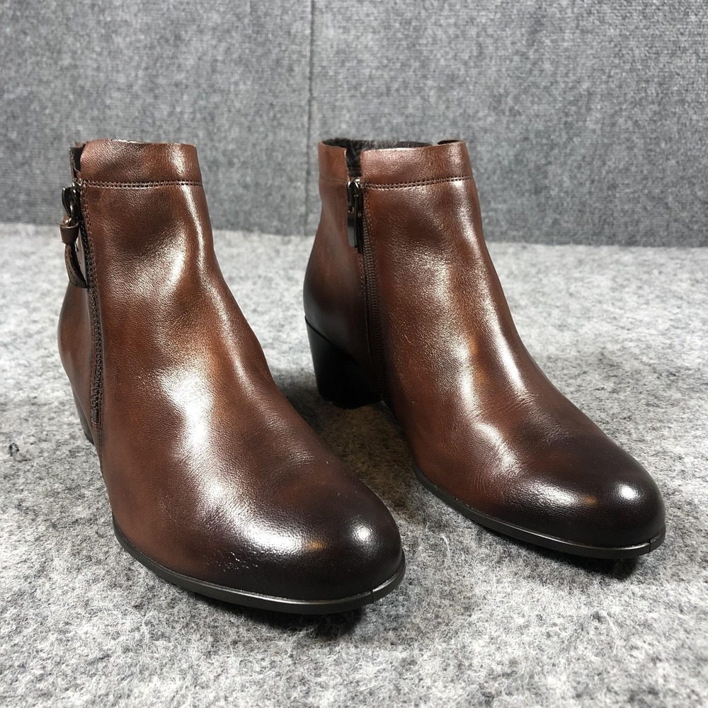 ECCO Shape‎ 35 Ankle Boots Womens 7 Brown Leather Block Heel Zip Booties